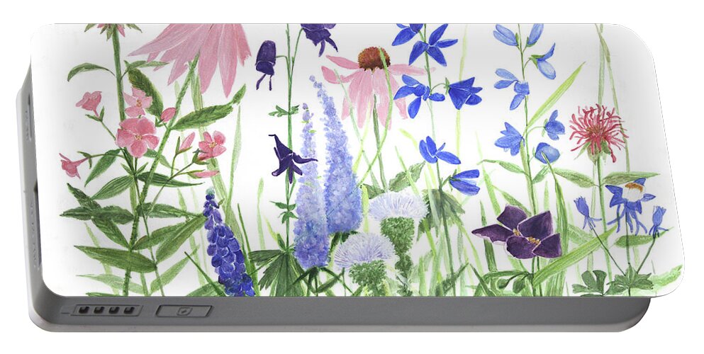 Phlox Portable Battery Charger featuring the painting Phlox Speedwell Monkshood Garden by Laurie Rohner
