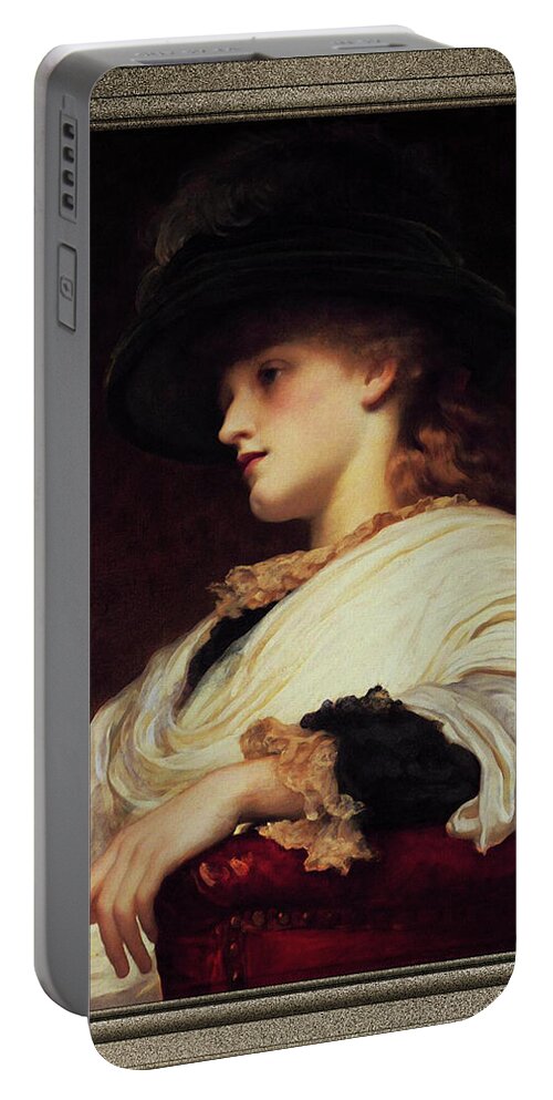 Phoebe Portable Battery Charger featuring the painting Phoebe by Frederic Leighton by Rolando Burbon