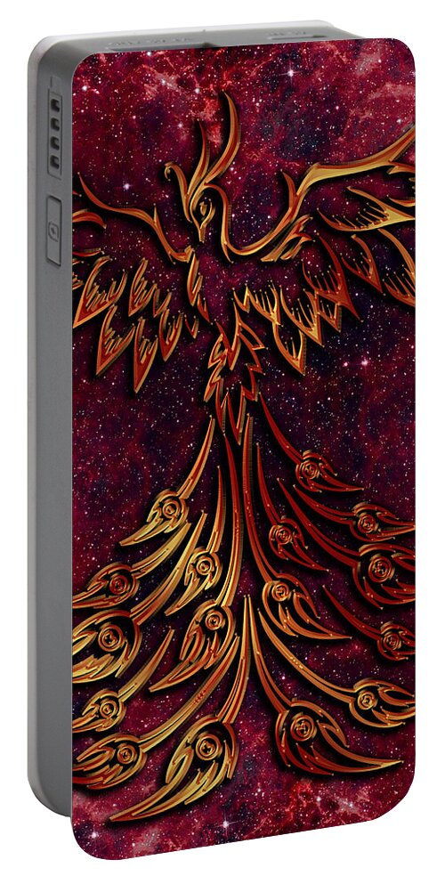 Firebird Portable Battery Charger featuring the digital art Phoenix and Fire Nebula by Mary J Winters-Meyer