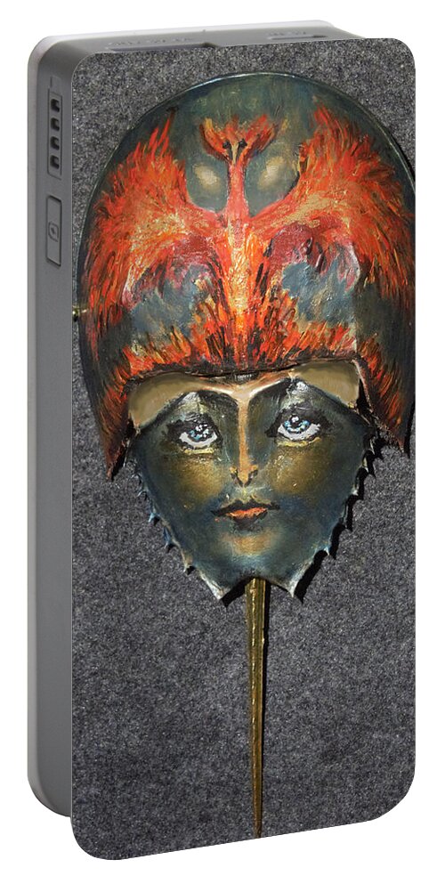  Portable Battery Charger featuring the painting Phoenix Helmeted Warrior Princess by Roger Swezey