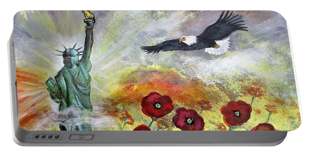 Poppy Peace Through Strength Portable Battery Charger featuring the painting Poppy Peace Through Strength by Lynn Raizel Lane