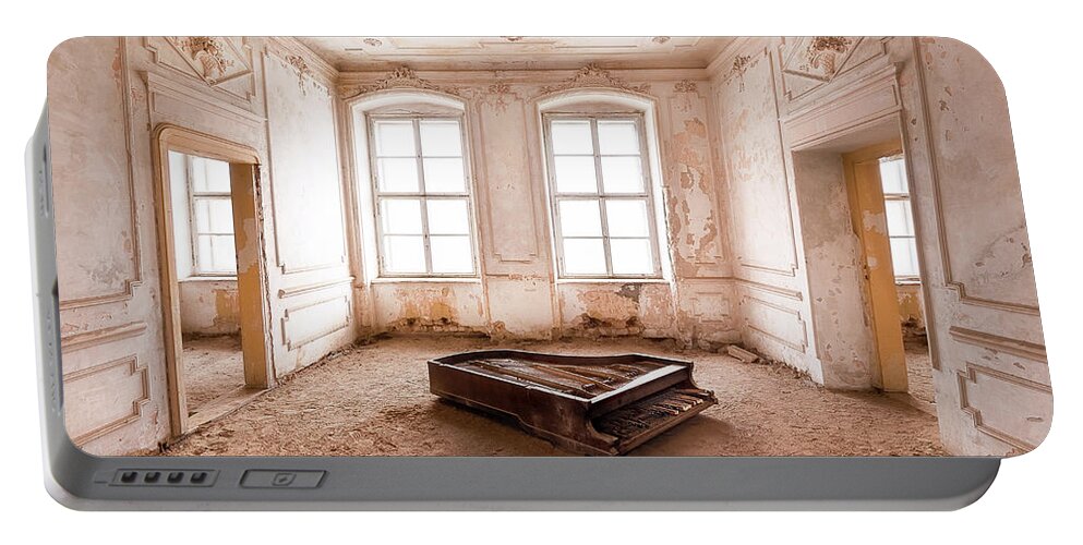 Abandoned Portable Battery Charger featuring the photograph Piano in Abandoned Palace by Roman Robroek