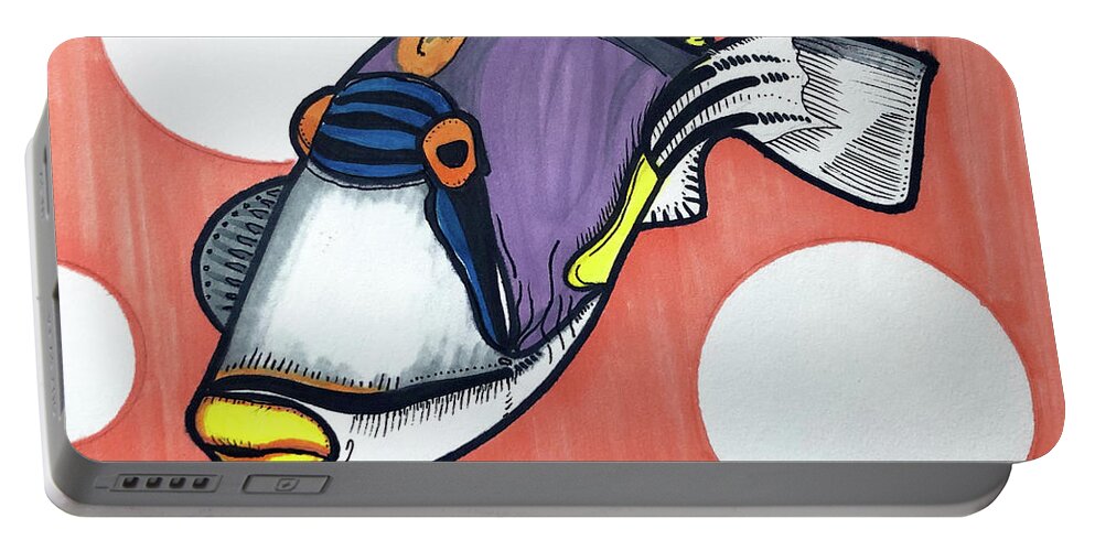 Picasso Triggerfish Portable Battery Charger featuring the drawing Picasso Triggerfish by Creative Spirit