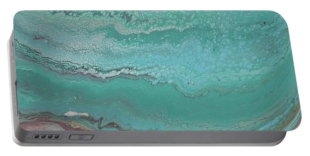 Pour Portable Battery Charger featuring the mixed media Pink Sea by Aimee Bruno