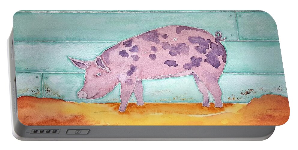 Watercolor Portable Battery Charger featuring the painting Pig of Lore by John Klobucher