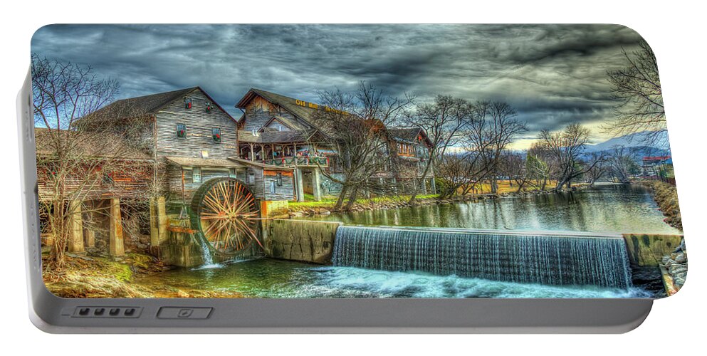 Reid Callaway Pigeon Forge Tn Portable Battery Charger featuring the photograph Pigeon Forge TN Old Mill Restaurant General Store Grist Mill Fall Architectural Art by Reid Callaway