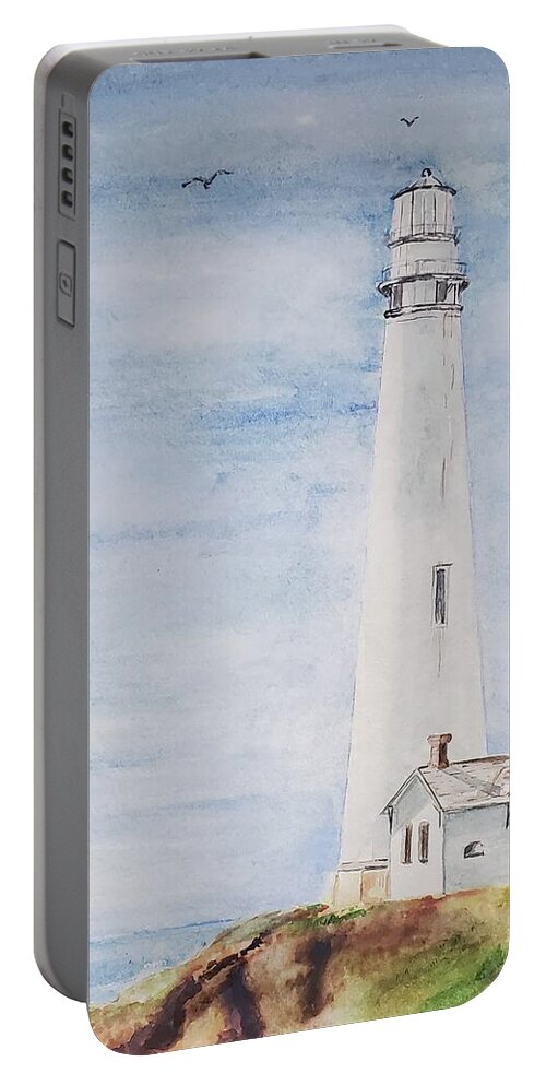 Lighthouse Portable Battery Charger featuring the painting Pigeon Point Lighthouse by Claudette Carlton