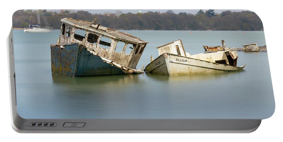 Pin Mill Portable Battery Charger featuring the photograph Pin Mill wrecks long exposure 4 by Steev Stamford