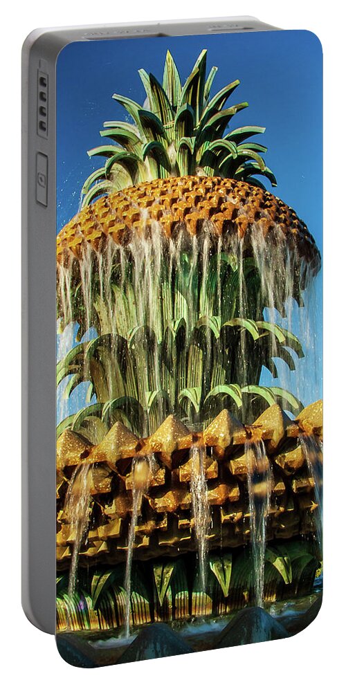Charleston Portable Battery Charger featuring the photograph Pineapple Fountain Charleston by Louis Dallara