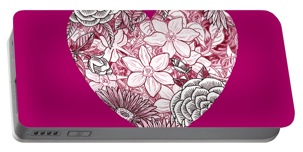 Heart And Flowers Portable Battery Charger featuring the painting Pink Botanical Flower Heart Watercolor Art by Irina Sztukowski