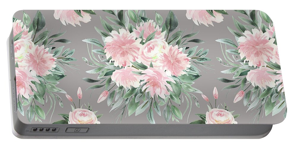 Watercolor Portable Battery Charger featuring the digital art Pink Flower Bouquets by Sylvia Cook