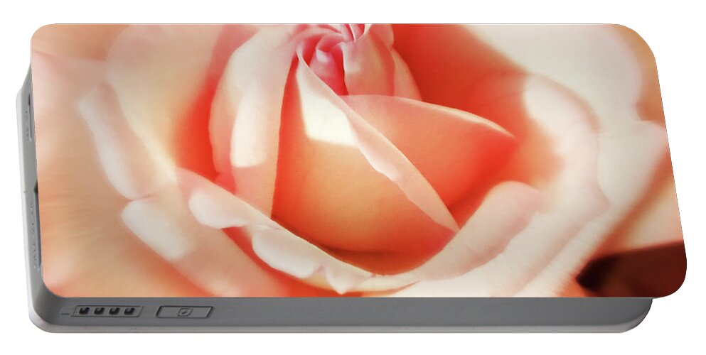Rose; Roses; Flowers; Flower; Floral; Flora; Pink; Pink Rose; Pink Flowers; Digital Art; Photography; Simple; Decorative; Décor; Macro; Close-up; Vintage; Fantasy; Peach; Apricot Portable Battery Charger featuring the photograph Pink Hope by Tina Uihlein