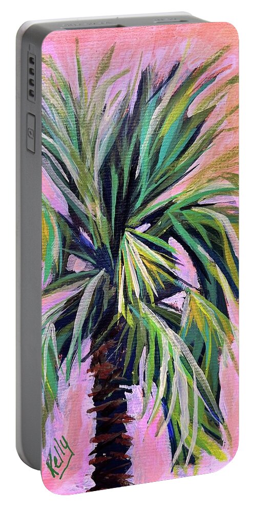 Palm Portable Battery Charger featuring the painting Pink by Kelly Smith