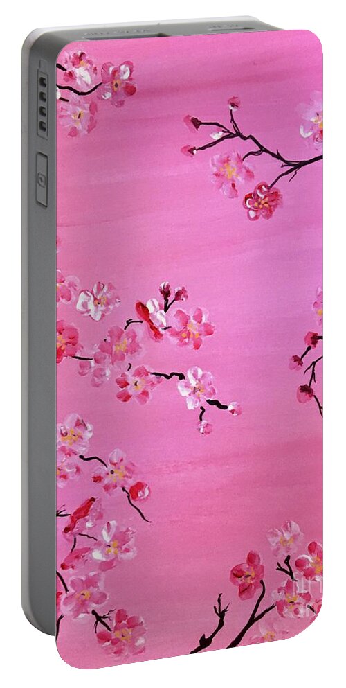 Blossoms Flowers Spring Pink Branches Painting Nature Color Cherry Portable Battery Charger featuring the painting Pink on Pink by Debora Sanders