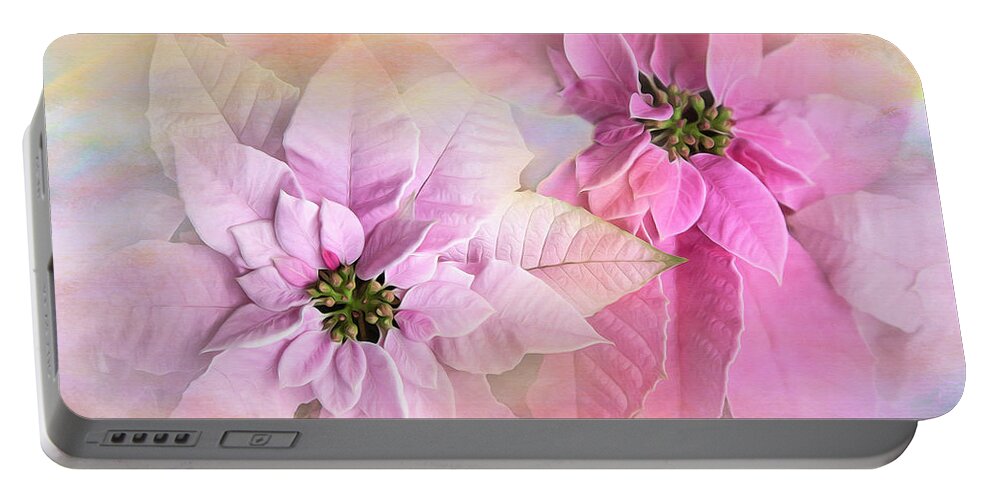 Poinsettia Portable Battery Charger featuring the photograph Pink Poinsettias by Theresa Tahara