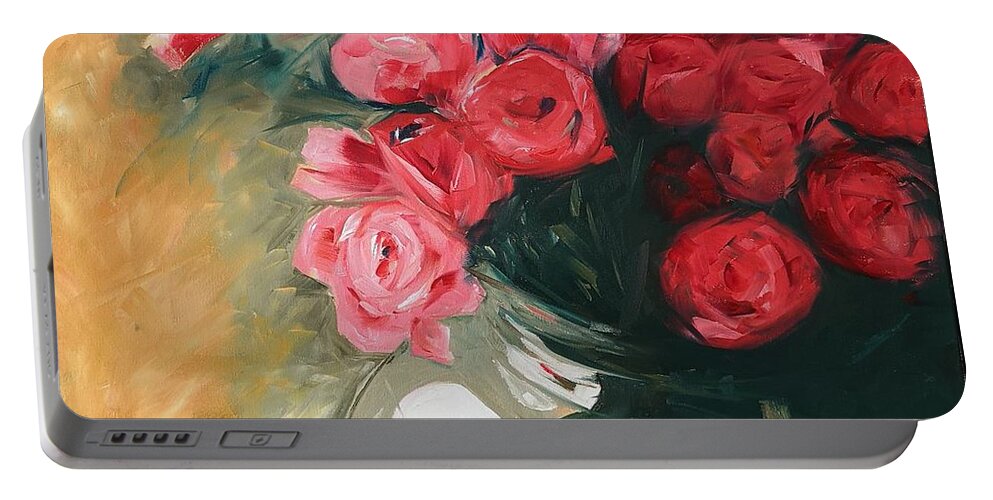 Painting Portable Battery Charger featuring the painting Pink Roses by Sheila Romard