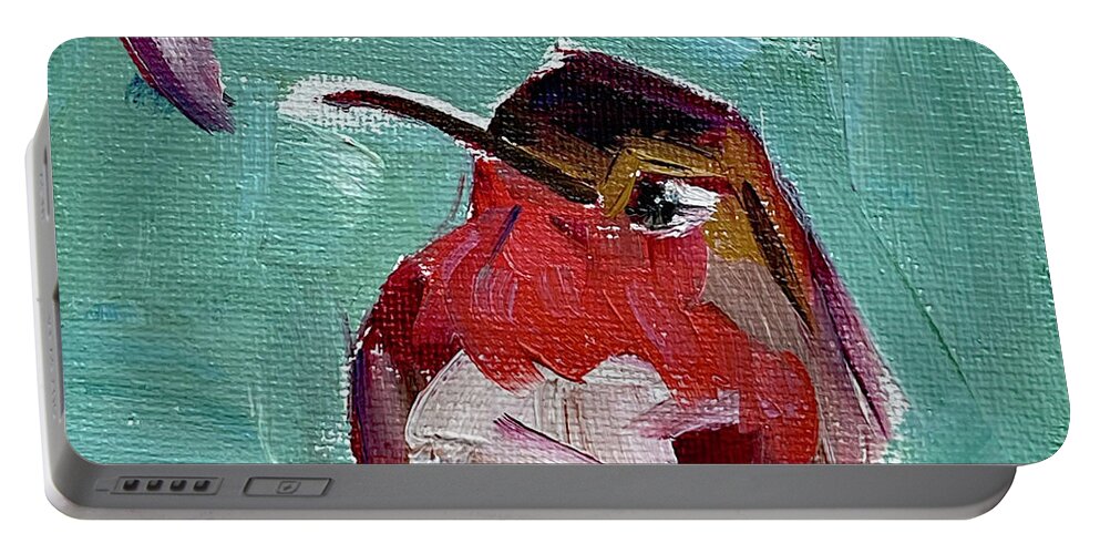 Hummingbird Portable Battery Charger featuring the painting Pink Throat Hummingbird by Roxy Rich