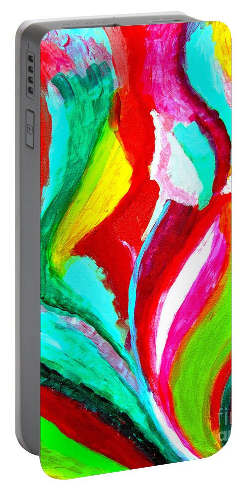 Abstractert Portable Battery Charger featuring the painting Pink Tulip Abstract by Genevieve Esson