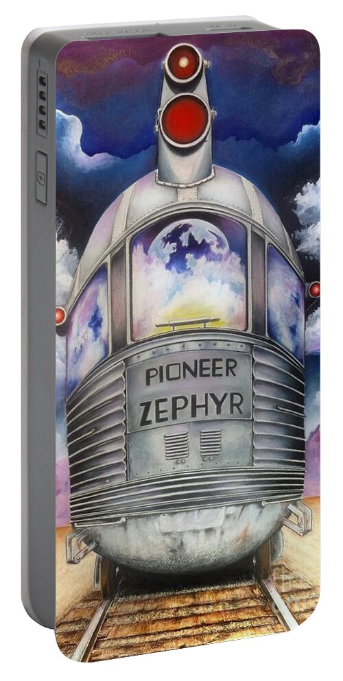 Train Portable Battery Charger featuring the mixed media Pioneer Zephyr by David Neace CPX