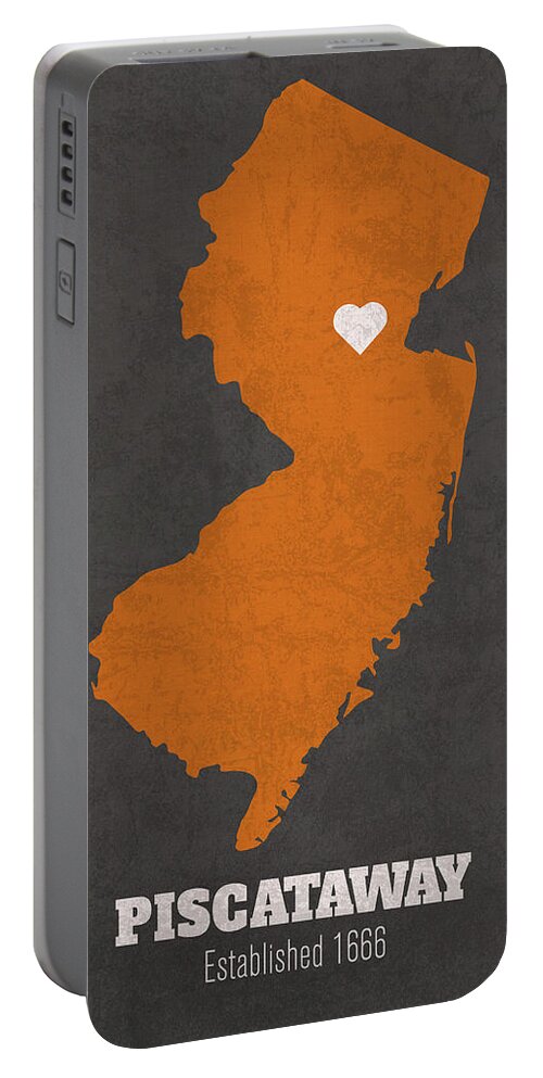 Piscataway Portable Battery Charger featuring the mixed media Piscataway New Jersey City Map Founded 1666 Princeton University Color Palette by Design Turnpike