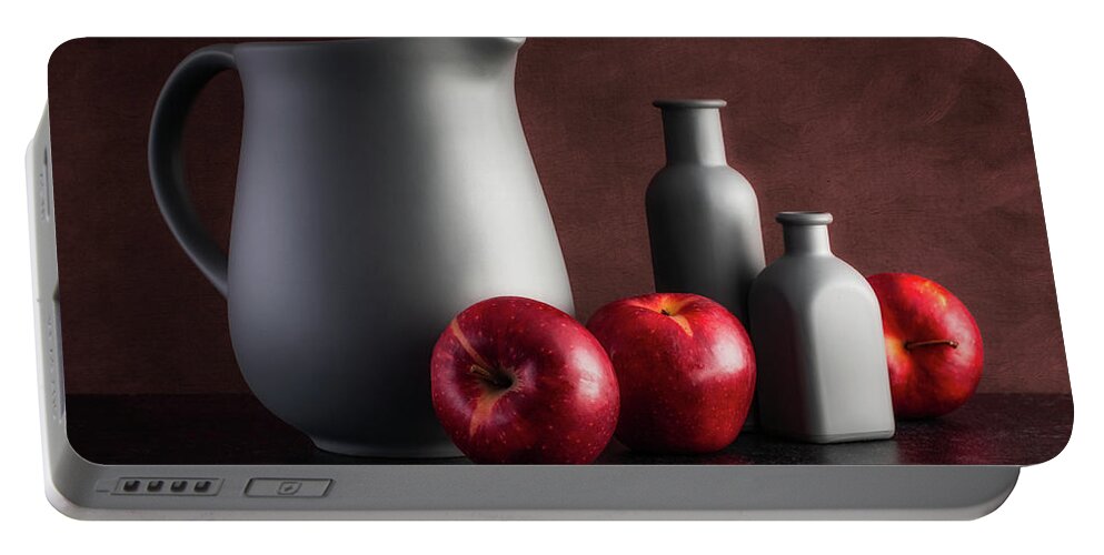 Food Portable Battery Charger featuring the photograph Pitcher with Apples by Tom Mc Nemar