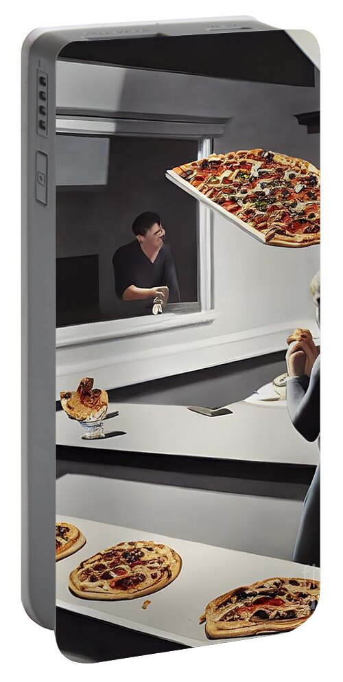 Pizza With Hopper Portable Battery Charger featuring the digital art Pizza with Hopper by Karen Francis