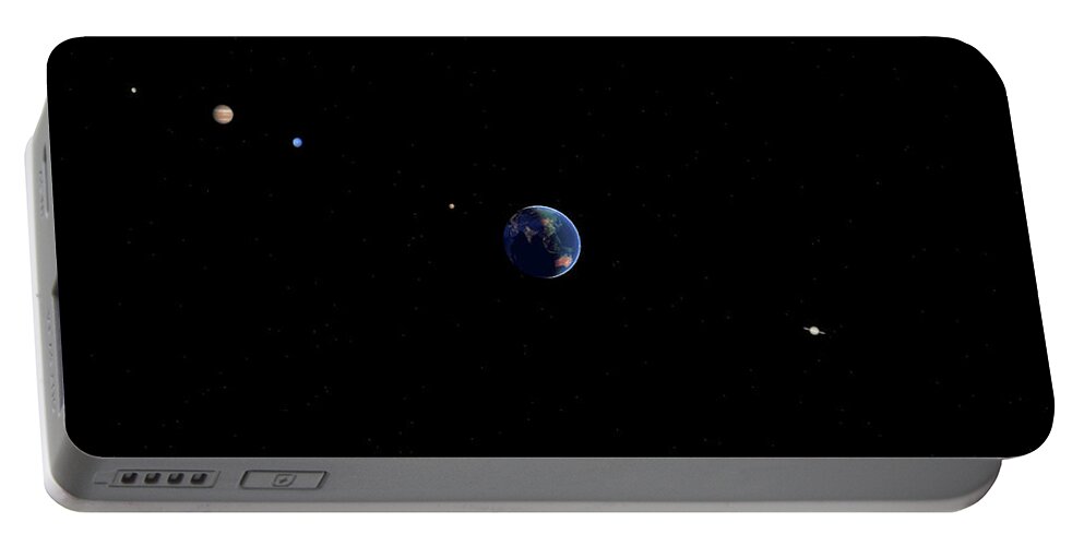 Earth Portable Battery Charger featuring the digital art Planetary alignment by Karine GADRE