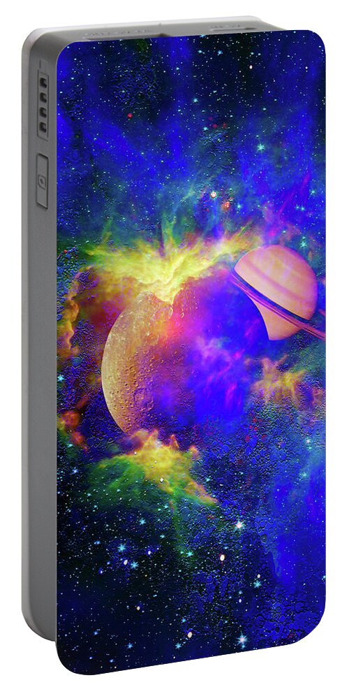 Outer Space Portable Battery Charger featuring the digital art Planets Obscured in a Nebula Cloud by Don White Artdreamer