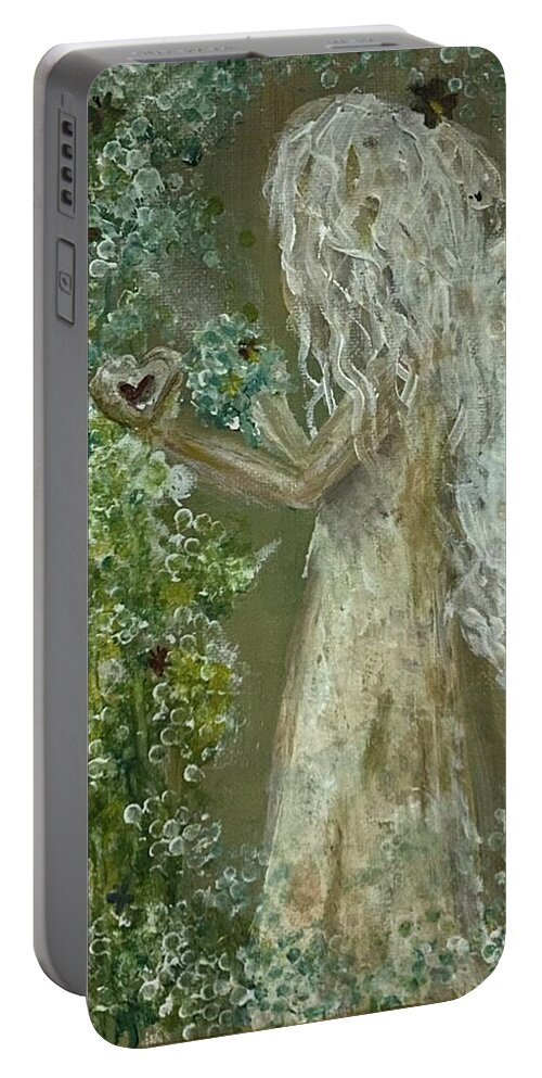 Angel Portable Battery Charger featuring the painting Planting Kindness by Kathy Bee