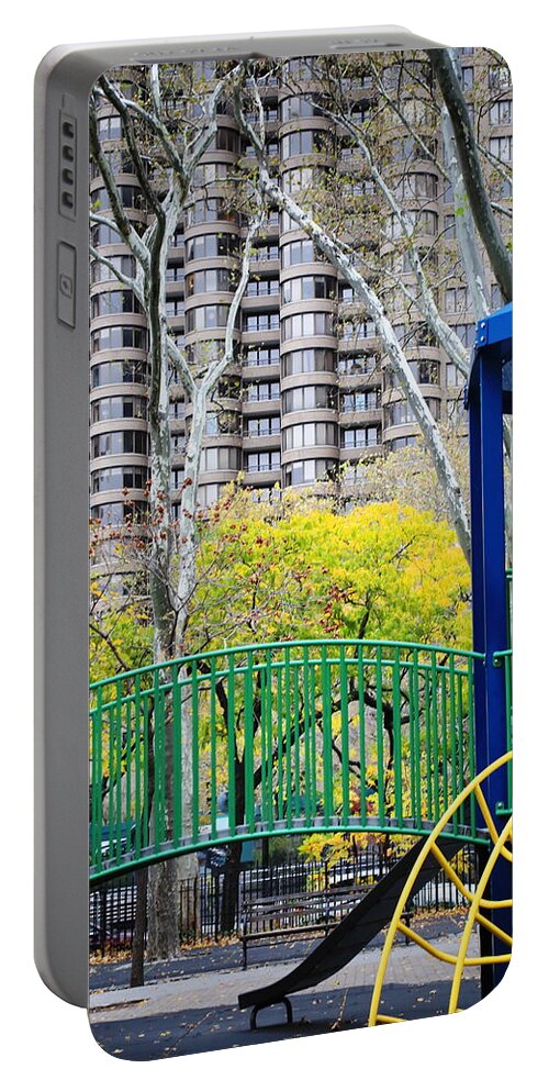 Cityscape Portable Battery Charger featuring the photograph Playground in Autumn - A Murray Hill Impression by Steve Ember