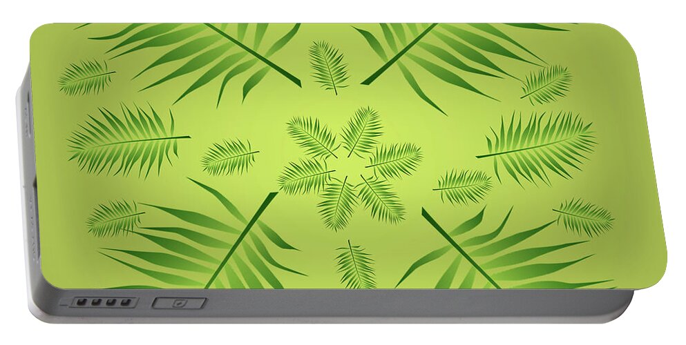 Palm Portable Battery Charger featuring the digital art Plethora of Palm Leaves 10 on a Lime Green Gradient by Ali Baucom