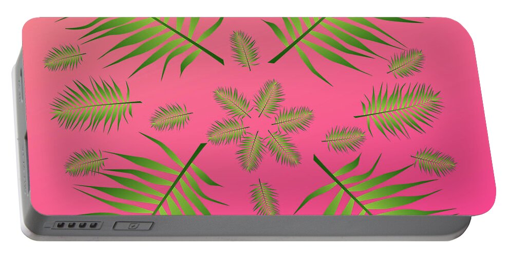 Palm Portable Battery Charger featuring the digital art Plethora of Palm Leaves 11 on a Magenta Gradient Background by Ali Baucom