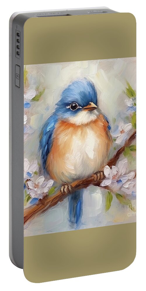 Bluebird Portable Battery Charger featuring the painting Plump Little Bluebird by Tina LeCour