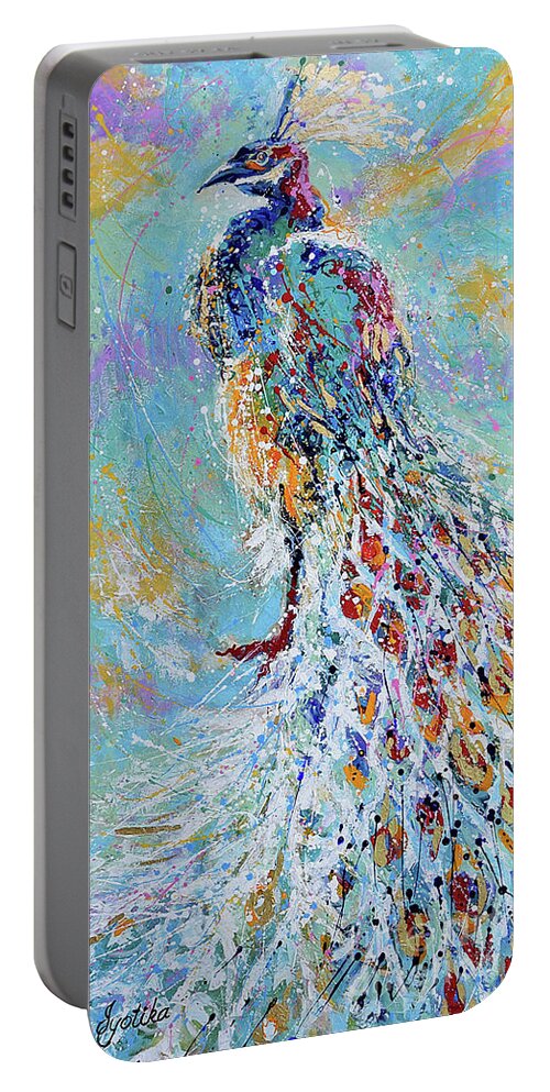 Peacock Portable Battery Charger featuring the painting Poised Glory by Jyotika Shroff