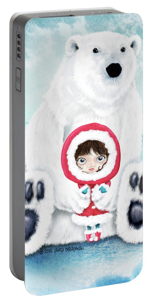 Polar Bear Portable Battery Charger featuring the digital art Polar Bear Whisperer by Laura Ostrowski