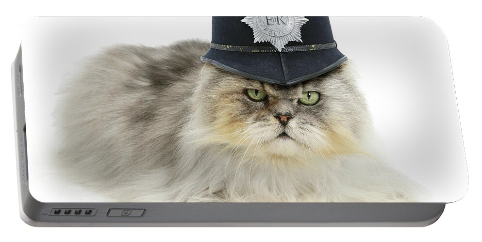 Police Portable Battery Charger featuring the photograph Police cat by Warren Photographic