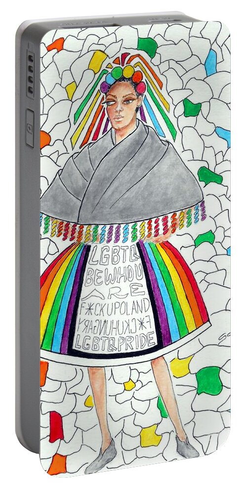 Gay Pride Portable Battery Charger featuring the drawing Polish Peasant No. 3 by Jayne Somogy
