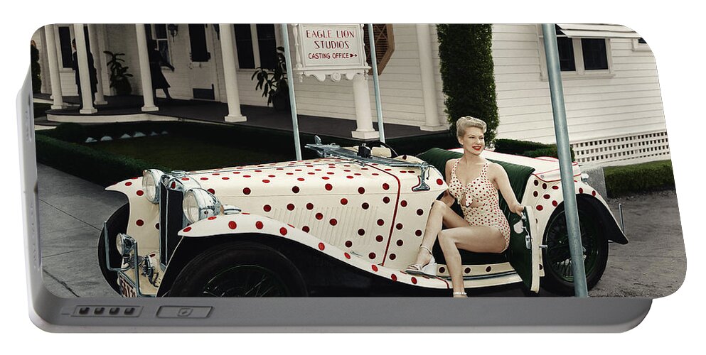 Girls Portable Battery Charger featuring the photograph Polka Dot Lady and MGTC by Retrographs