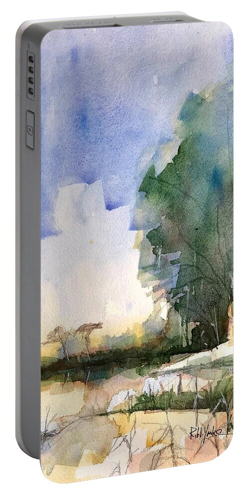 Hilton Head Portable Battery Charger featuring the painting Pond at Lawton Stables by Robert Yonke