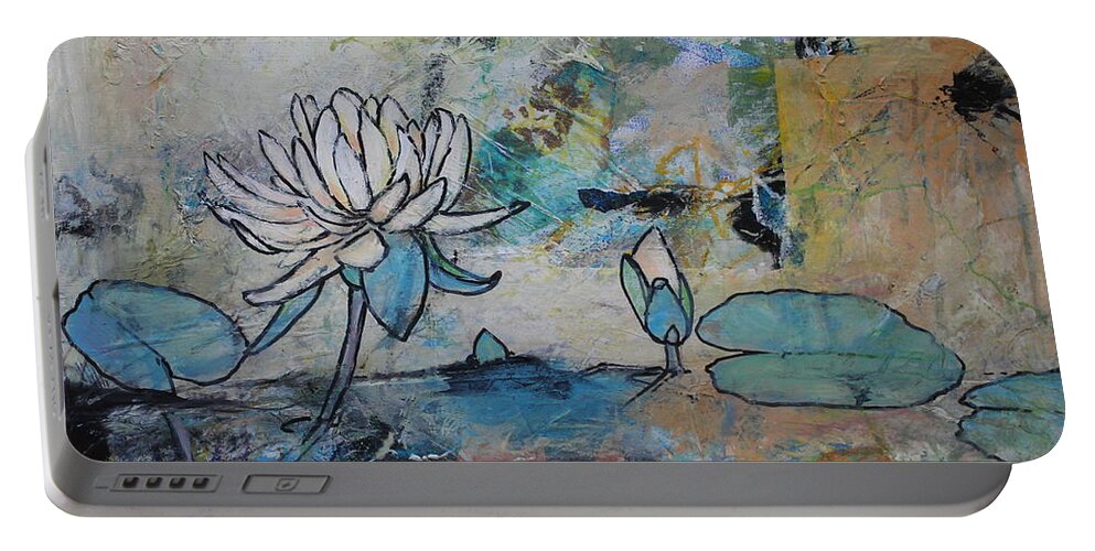 Portable Battery Charger featuring the painting Pond Life by Ruth Kamenev