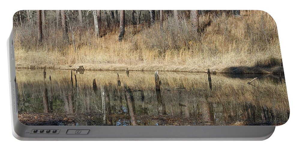 Pond Portable Battery Charger featuring the photograph Pond Trees Reflections by Ed Williams