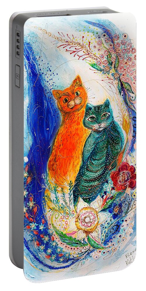 Cats Lovers Gift Portable Battery Charger featuring the painting Pop art cats #1 by Elena Kotliarker