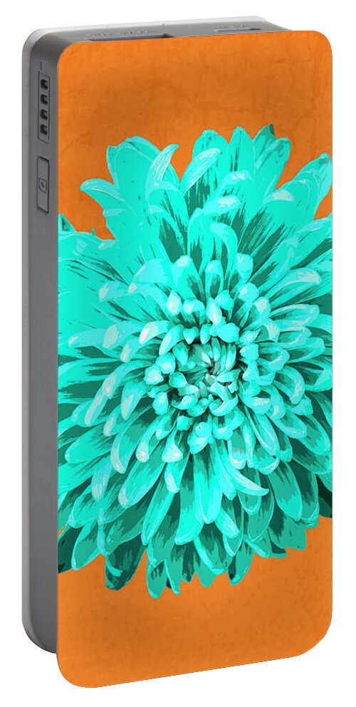 Pop Art Flowers Chrysanthemum Fine Art Photography  Portable Battery Charger featuring the photograph PopART Chrysanthemum-Turquoise by Renee Spade Photography