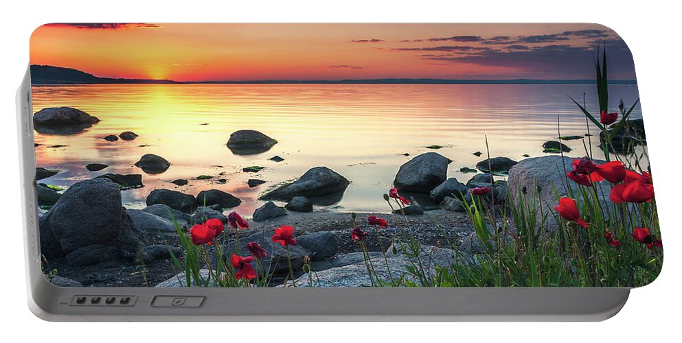 Sea Portable Battery Charger featuring the photograph Poppies By the Sea by Evgeni Dinev