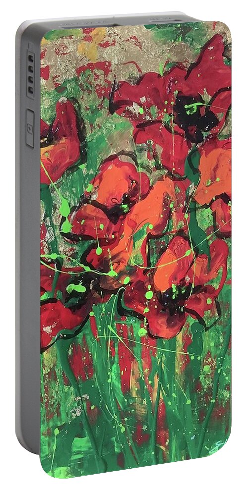 Poppies Portable Battery Charger featuring the painting Poppies in the Sun by Elaine Elliott