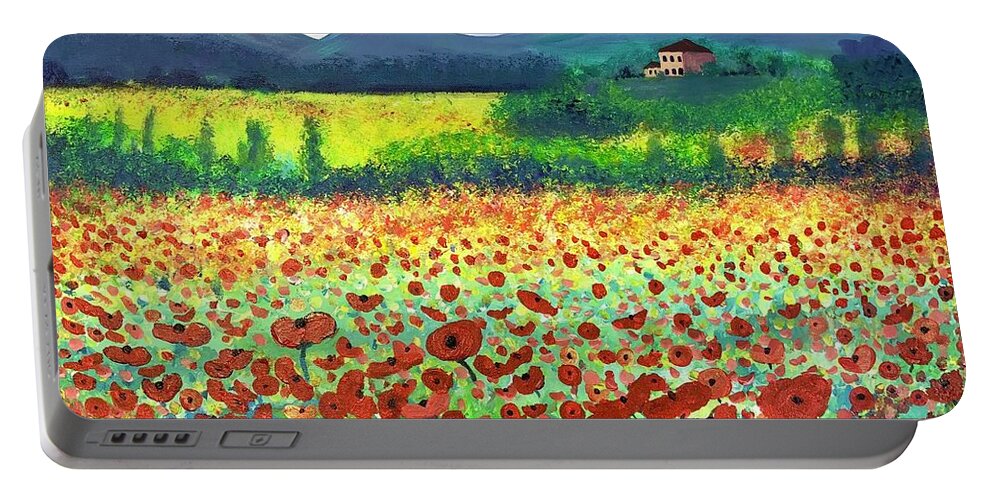 Poppies Portable Battery Charger featuring the painting Poppies in Tuscany by Stacey Zimmerman