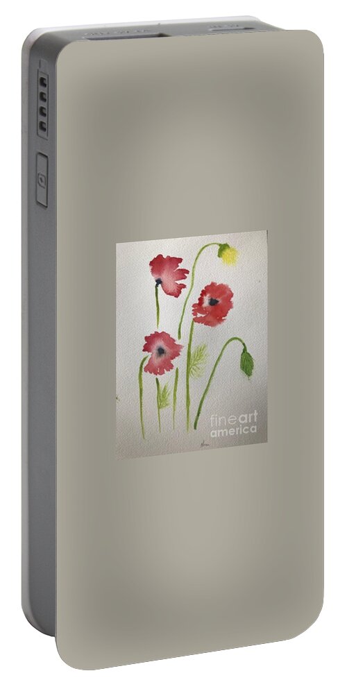Three Red Poppies Portable Battery Charger featuring the painting Poppies by Nina Jatania