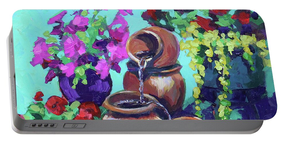 Floral Portable Battery Charger featuring the painting Porch Garden by Karen Ilari