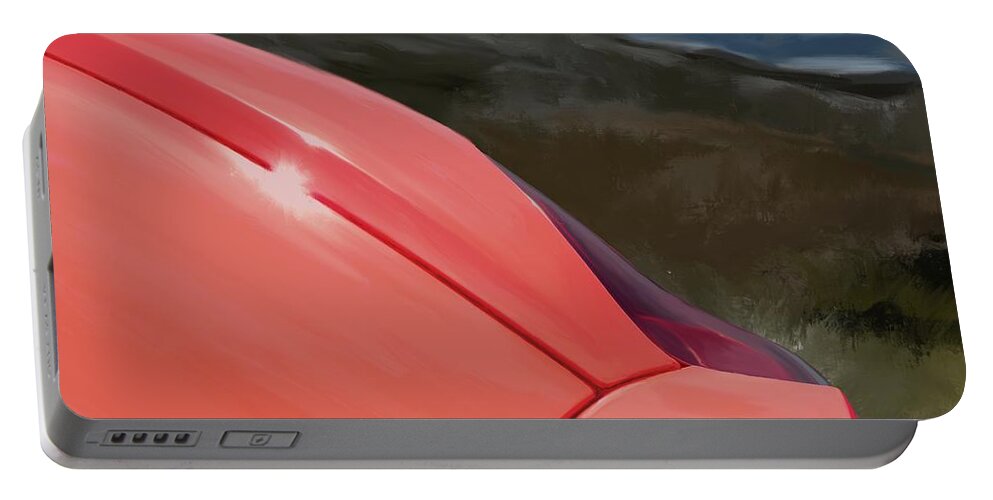 Hand Drawn Portable Battery Charger featuring the digital art Porsche Boxster 981 Curves Digital Oil Painting - Cherry Red by Moospeed Art