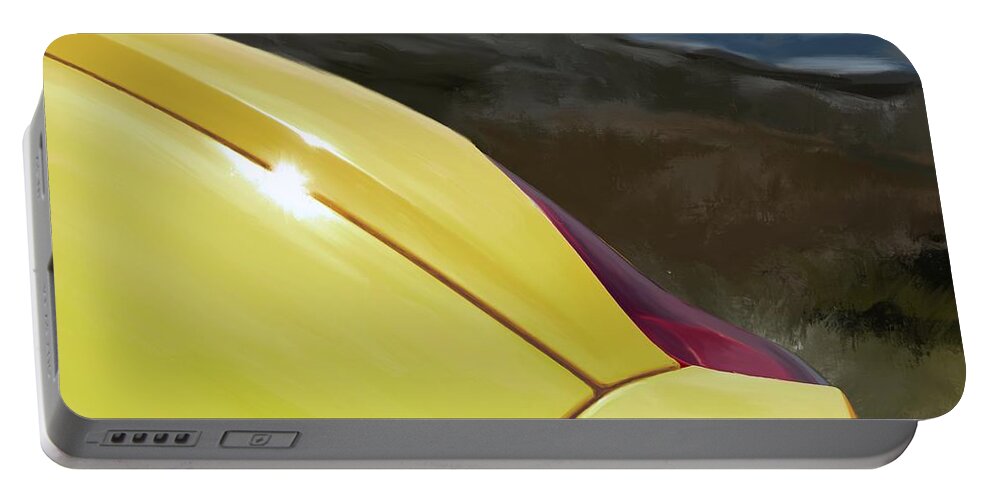 Hand Drawn Portable Battery Charger featuring the digital art Porsche Boxster 981 Curves Digital Oil Painting - Racing Yellow by Moospeed Art